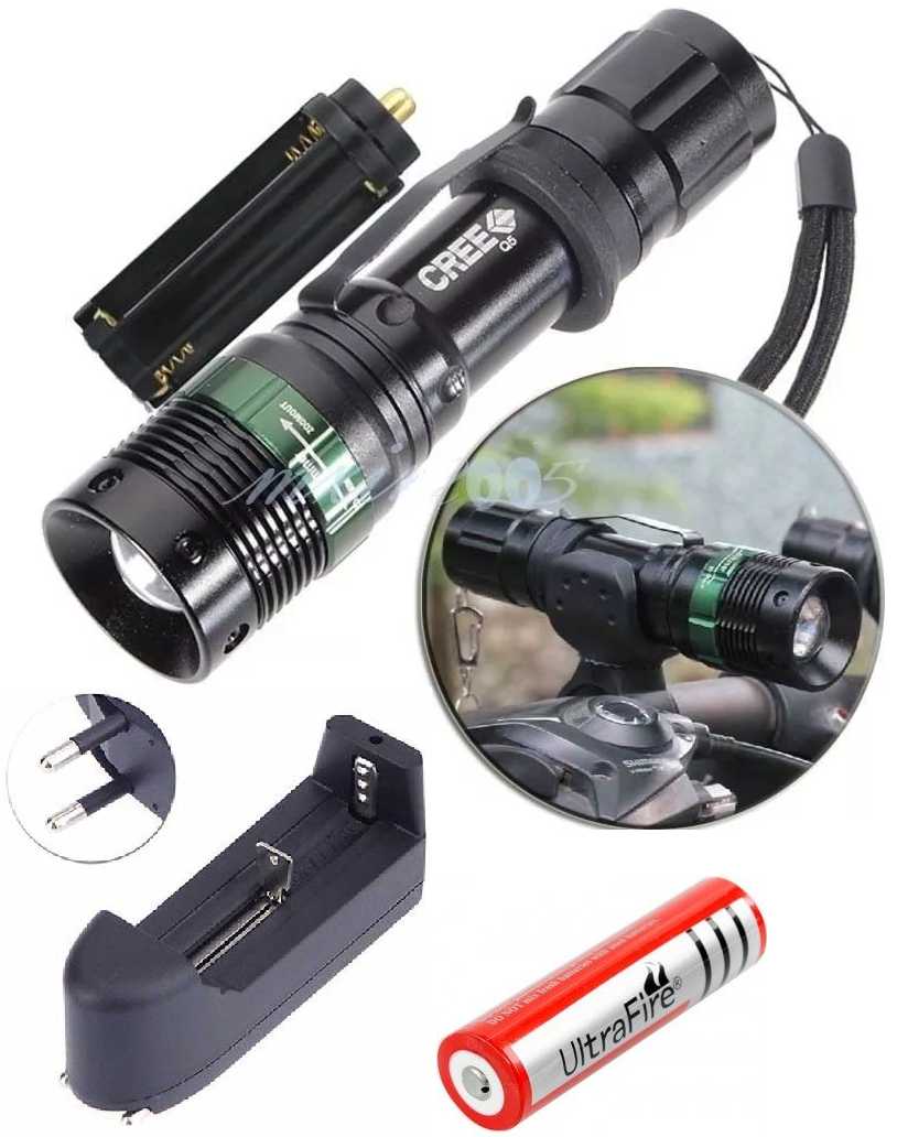 Linterna Táctica Zoom Led 1800 Lum. Recargable Caza