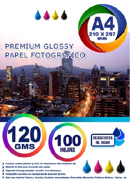 100 Hojas, Papel Fotográfico Glossy A4 Impresora 120g Brill