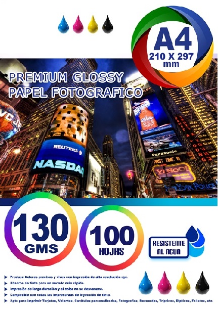 100 Hojas, Papel Fotográfico Glossy A4 Impresora 130g Brill