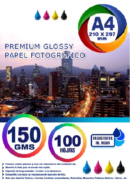 100 Hojas, Papel Fotográfico Glossy A4 Impresora 150g Brill