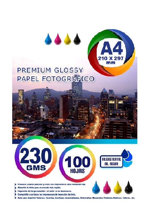 100 Hojas, Papel Fotográfico Glossy A4 Impresora 230g Brill