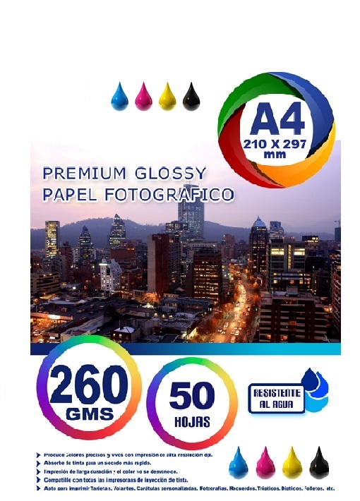 50 Hojas, Papel Fotográfico Glossy A4 Impresora 260g Brill